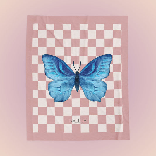 Blue Butterfly Velveteen Plush Blanket
