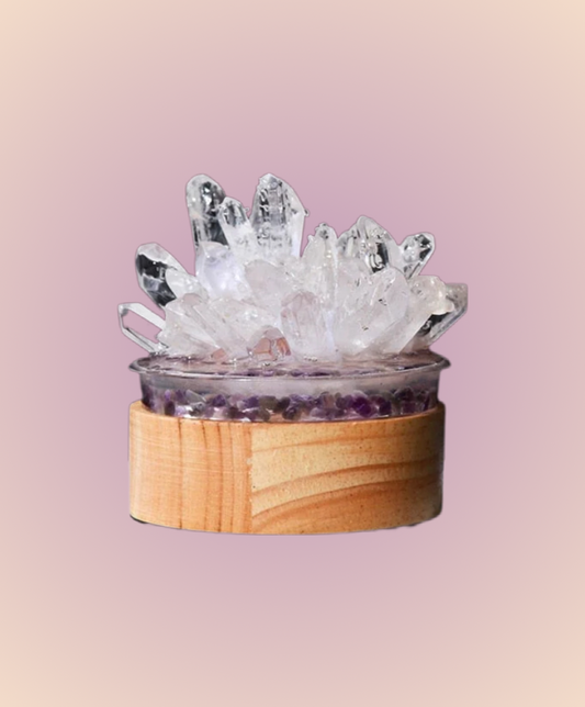 Clear Quartz Crystal Lamp With Wooden Base