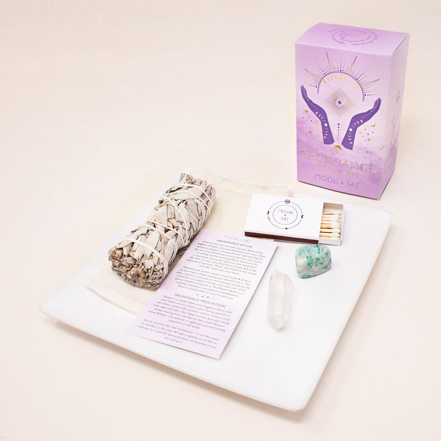 Abundance Ritual Kit with, Jade and Clear Quartz Crystal